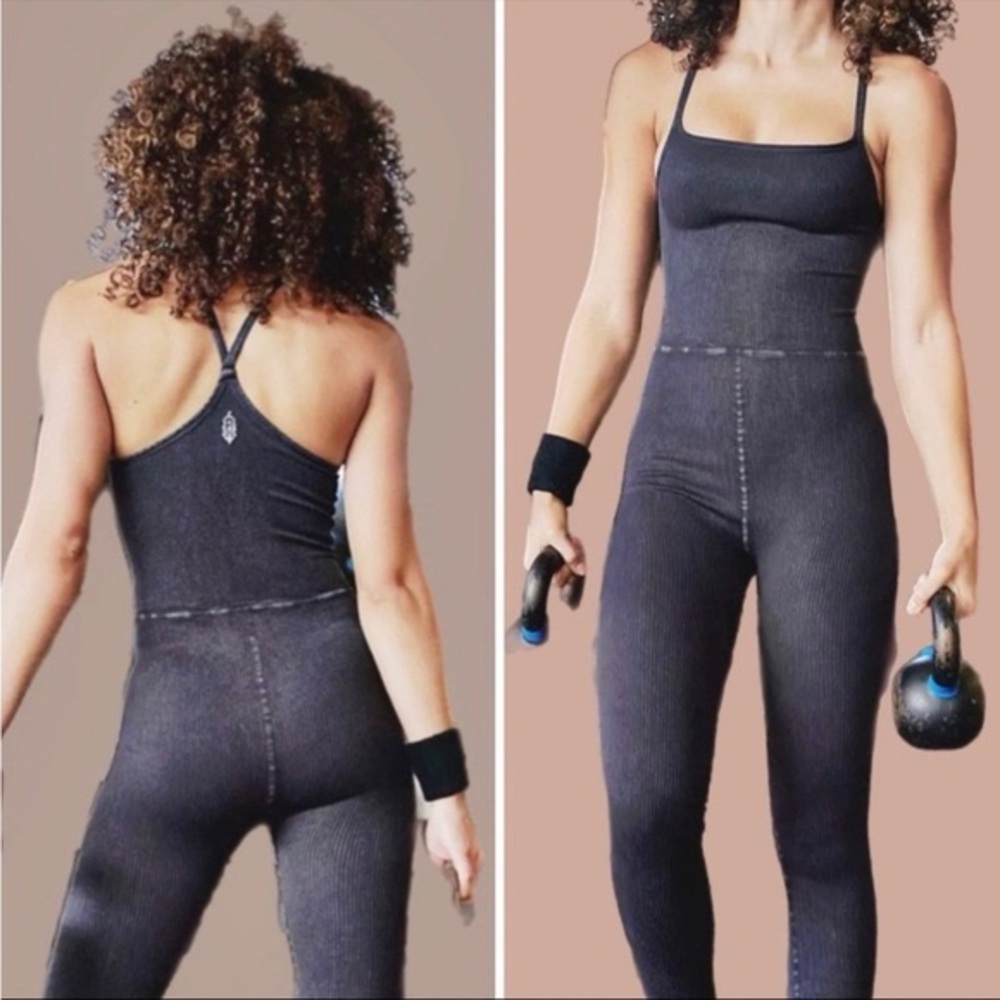 FP Movement by Free People The Way Home Jumpsuit Black Ribbed Size XS/S